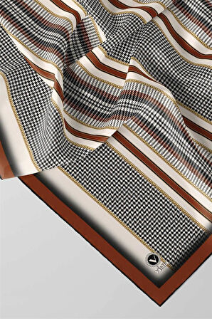 Twill Kazayaklı Şerit Desenli Taba Renkli 90x90 Eşarp (İpek İçermez) Kenar Dikiş Şekli El Dikişli