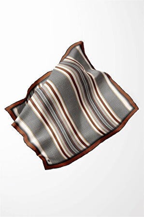 Twill Kazayaklı Şerit Desenli Taba Renkli 90x90 Eşarp (İpek İçermez) Kenar Dikiş Şekli El Dikişli