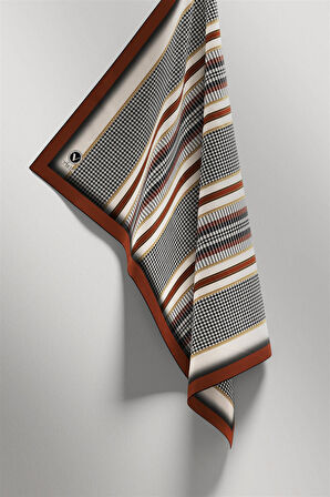 Twill Kazayaklı Şerit Desenli Taba Renkli 90x90 Eşarp (İpek İçermez) Kenar Dikiş Şekli El Dikişli