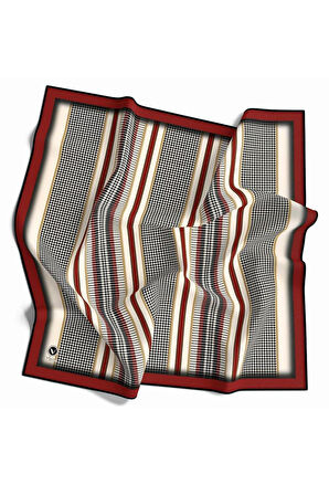 Twill Kazayaklı Şerit Desenli Bordo Renkli 90x90 Eşarp (İpek İçermez) Kenar Dikiş Şekli El Dikişli