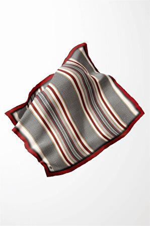 Twill Kazayaklı Şerit Desenli Bordo Renkli 90x90 Eşarp (İpek İçermez) Kenar Dikiş Şekli El Dikişli