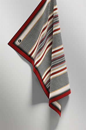 Twill Kazayaklı Şerit Desenli Bordo Renkli 90x90 Eşarp (İpek İçermez) Kenar Dikiş Şekli El Dikişli