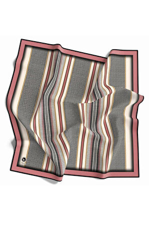 Twill Kazayaklı Şerit Desenli Pudra Renkli 90x90 Eşarp (İpek İçermez) Kenar Dikiş Şekli El Dikişli