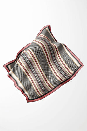 Twill Kazayaklı Şerit Desenli Pudra Renkli 90x90 Eşarp (İpek İçermez) Kenar Dikiş Şekli El Dikişli