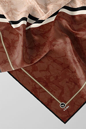 Twill Mermer Desenli Taba Renkli 90x90 Eşarp (İpek İçermez) Kenar Dikiş Şekli El Dikişli