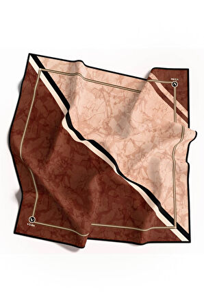 Twill Mermer Desenli Taba Renkli 90x90 Eşarp (İpek İçermez) Kenar Dikiş Şekli El Dikişli