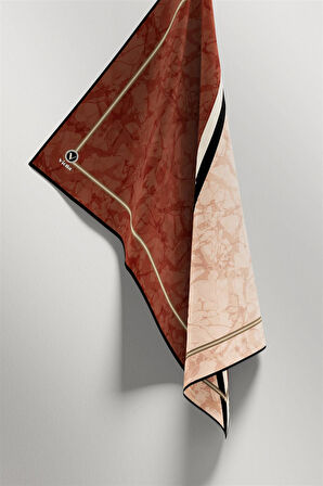 Twill Mermer Desenli Taba Renkli 90x90 Eşarp (İpek İçermez) Kenar Dikiş Şekli El Dikişli