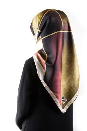 Twill Geometrik Desenli Gül Kurusu Renkli 90x90 Eşarp (İpek İçermez) Kenar Dikiş Şekli El Dikişli