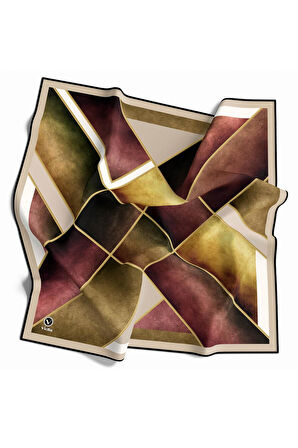 Twill Geometrik Desenli Gül Kurusu Renkli 90x90 Eşarp (İpek İçermez) Kenar Dikiş Şekli El Dikişli