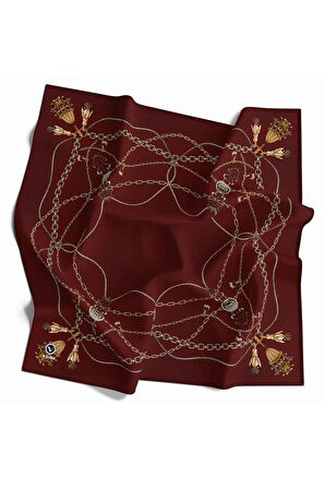 Kristal Geometrik Desenli Bordo Renkli 90x90 Eşarp (İpek İçermez) Kenar Dikiş Şekli El Dikişli