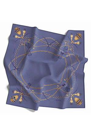 Kristal Geometrik Desenli İndigo Renkli 90x90 Eşarp (İpek İçermez) Kenar Dikiş Şekli El Dikişli