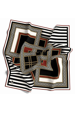 Twill Çizgili ve Kareli Desenli Bordo Renkli 90x90 Eşarp (İpek İçermez) Kenar Dikiş Şekli El Dikişli