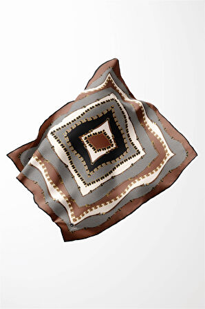 Twill Bordürlü ve Zincir Desenli Bakır Renkli 90x90 Eşarp (İpek İçermez) Kenar Dikiş Şekli El Dikişli