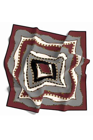 Twill Bordürlü ve Zincir Desenli Gül Kurusu Renkli 90x90 Eşarp (İpek İçermez) Kenar Dikiş Şekli El Dikişli