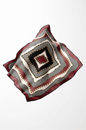 Twill Bordürlü ve Zincir Desenli Gül Kurusu Renkli 90x90 Eşarp (İpek İçermez) Kenar Dikiş Şekli El Dikişli