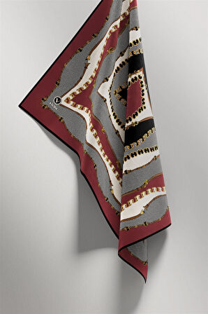 Twill Bordürlü ve Zincir Desenli Gül Kurusu Renkli 90x90 Eşarp (İpek İçermez) Kenar Dikiş Şekli El Dikişli