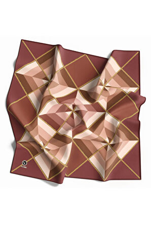 Twill Geometrik Desenli Gül Kurusu Renkli 90x90 Eşarp (İpek İçermez) Kenar Dikiş Şekli El Dikişli