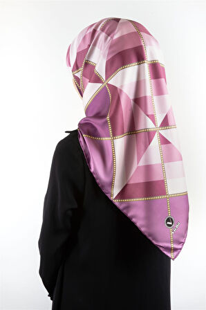 Twill Geometrik Desenli Lila Renkli 90x90 Eşarp (İpek İçermez) Kenar Dikiş Şekli El Dikişli