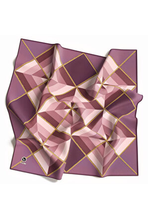 Twill Geometrik Desenli Lila Renkli 90x90 Eşarp (İpek İçermez) Kenar Dikiş Şekli El Dikişli