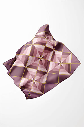Twill Geometrik Desenli Lila Renkli 90x90 Eşarp (İpek İçermez) Kenar Dikiş Şekli El Dikişli