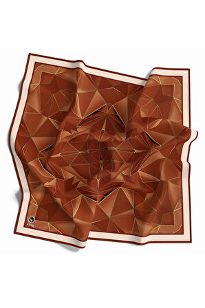 Twill Geometrik Desenli Taba Renkli 90x90 Eşarp (İpek İçermez) Kenar Dikiş Şekli El Dikişli