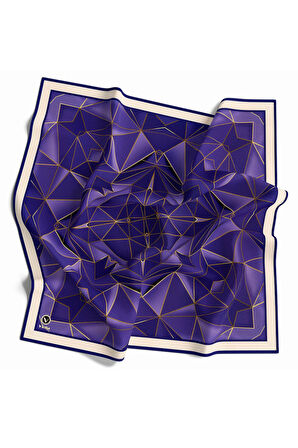 Twill Geometrik Desenli Saks Renkli 90x90 Eşarp (İpek İçermez) Kenar Dikiş Şekli El Dikişli