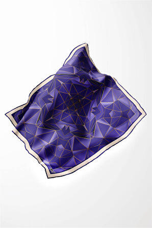 Twill Geometrik Desenli Saks Renkli 90x90 Eşarp (İpek İçermez) Kenar Dikiş Şekli El Dikişli