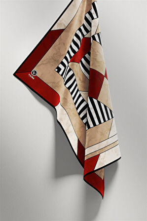 Twill Çizgili Geometrik Mermer Desenli Bordo Renkli 90x90 Eşarp (İpek İçermez) Kenar Dikiş Şekli El Dikişli