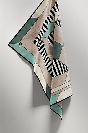 Twill Çizgili Geometrik Mermer Desenli Mint Yeşili Renkli 90x90 Eşarp (İpek İçermez) Kenar Dikiş Şekli El Dikişli