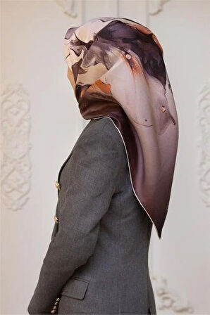 Vissona Tivil İpek Eşarp 51620 - 1 - 0006 - 0004 Sütlü Kahve Bej Sulu Boya Desen