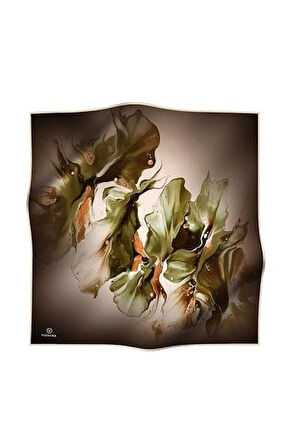 Vissona Tivil İpek Eşarp 51620 - 6 - 0037 - 0014 Haki Taba Sulu Boya Desen