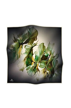 Vissona Tivil İpek Eşarp 51620 - 7 - 0037 - 0036 Siyah Haki Sulu Boya Desen