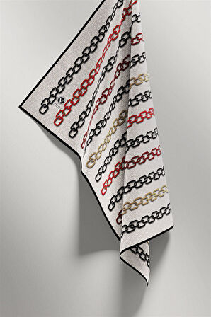 Twill Zincir Desenli Krem - Bordo Renkli 90x90 Eşarp (İpek İçermez) Kenar Dikiş Şekli El Dikişli