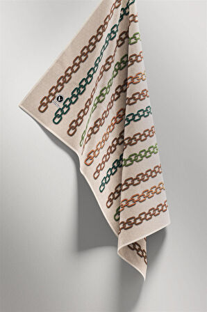 Twill Zincir Desenli Bej - Vizon Renkli 90x90 Eşarp (İpek İçermez) Kenar Dikiş Şekli El Dikişli