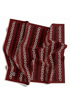 Twill Zincir Desenli Bordo Renkli 90x90 Eşarp (İpek İçermez) Kenar Dikiş Şekli El Dikişli