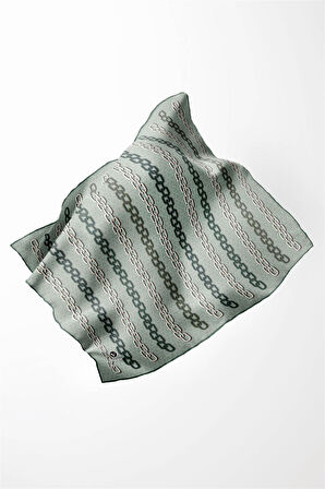 Twill Zincir Desenli Koyu Mint Yeşili Renkli 90x90 Eşarp (İpek İçermez) Kenar Dikiş Şekli El Dikişli