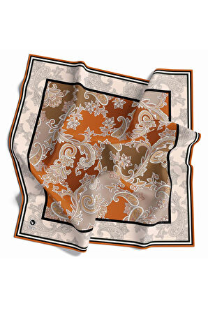 Kristal Şal Desenli Taba Renkli 90x90 Eşarp (İpek İçermez) Kenar Dikiş Şekli El Dikişli