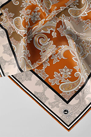 Kristal Şal Desenli Taba Renkli 90x90 Eşarp (İpek İçermez) Kenar Dikiş Şekli El Dikişli