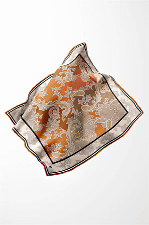 Kristal Şal Desenli Taba Renkli 90x90 Eşarp (İpek İçermez) Kenar Dikiş Şekli El Dikişli