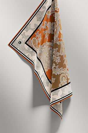 Kristal Şal Desenli Taba Renkli 90x90 Eşarp (İpek İçermez) Kenar Dikiş Şekli El Dikişli