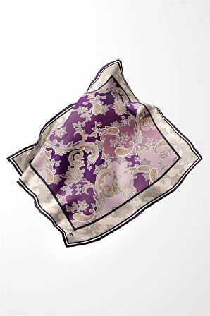 Kristal Şal Desenli Mor Renkli 90x90 Eşarp (İpek İçermez) Kenar Dikiş Şekli El Dikişli