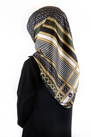 Twil Geometrik Desenli Zümrüt Yeşili Renkli 90x90 Eşarp (İpek İçermez) Dikim Şekli : El Dikişi