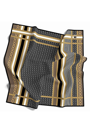 Twil Geometrik Desenli Bej Renkli 90x90 Eşarp (İpek İçermez) Dikim Şekli : El Dikişi