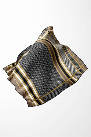 Twil Geometrik Desenli Bej Renkli 90x90 Eşarp (İpek İçermez) Dikim Şekli : El Dikişi