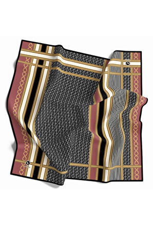 Twil Geometrik Desenli Pudra Renkli 90x90 Eşarp (İpek İçermez) Dikim Şekli : El Dikişi