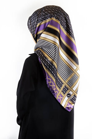 Twil Geometrik Desenli Lila Renkli 90x90 Eşarp (İpek İçermez) Dikim Şekli : El Dikişi