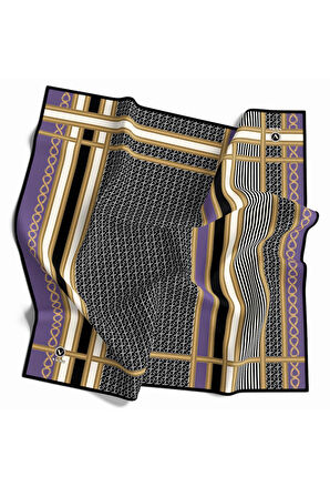 Twil Geometrik Desenli Lila Renkli 90x90 Eşarp (İpek İçermez) Dikim Şekli : El Dikişi