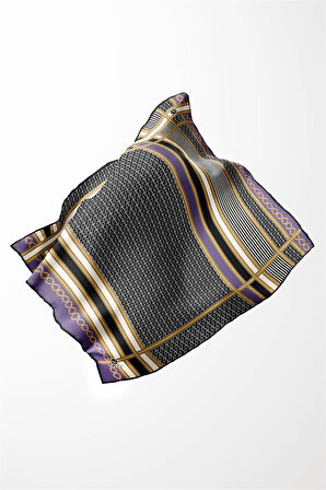 Twil Geometrik Desenli Lila Renkli 90x90 Eşarp (İpek İçermez) Dikim Şekli : El Dikişi