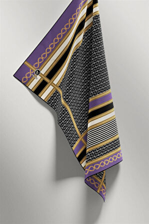 Twil Geometrik Desenli Lila Renkli 90x90 Eşarp (İpek İçermez) Dikim Şekli : El Dikişi