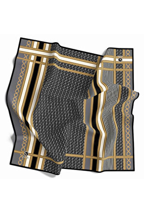 Twil Geometrik Desenli Gri Renkli 90x90 Eşarp (İpek İçermez) Dikim Şekli : El Dikişi